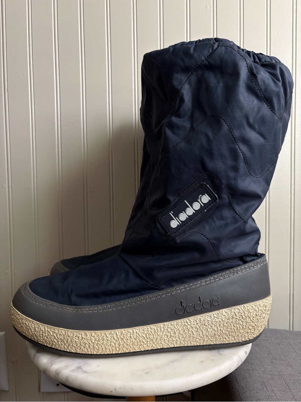 Vintage Diadora Quilted Lined Snow/Moon Boots Mens 12.5 Navy Blue VTG 80s Italy